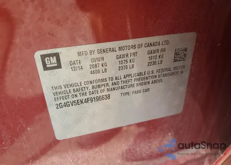 2015 Buick Regal z USA, uszkodzony, nr VIN 2G4GV5EK4F9196638